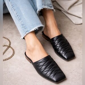 ZARA Black Quilted Leather Mules | Square Toe | Size 39
